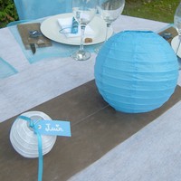 Lampion boule chinoise bleu et blanc.